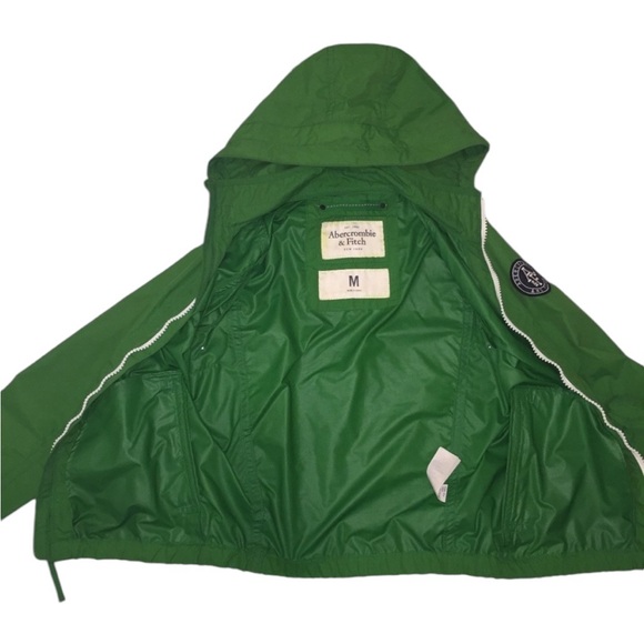 Abercrombie Green Windbreaker Rain Jacket Y2K Men medium Hooded - Picture 3 of 16